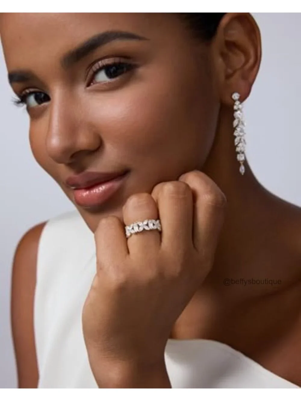 14K Gold Plated Marquise Eternity Ring for Women Cubic Zirconia Stackable